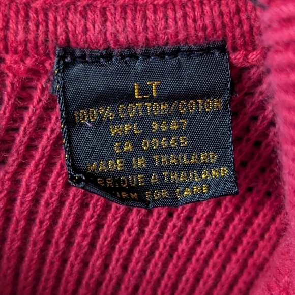 VTG 80s Eddie Bauer Red 100% Cotton Henley Sweater Size Large TALL - Picture 4 of 6